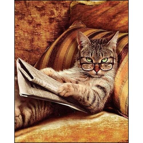 Sofa Cat Reading Newspapers,5D DIY Diamond Embroidery Cross Stitch Diamond Painting Cartoon Full Square Round Rhinestone NEW1906