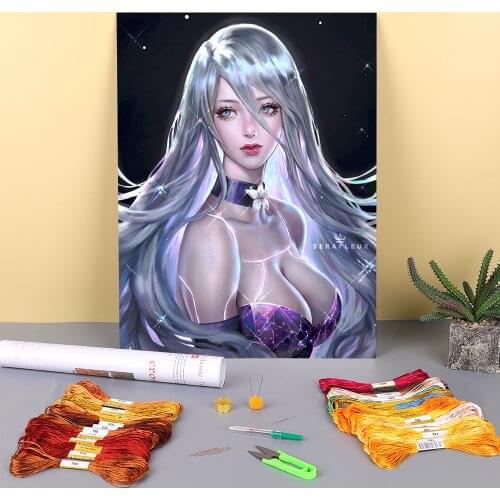 Cartoon Girl Woman Printed Water-Soluble Canvas 11CT Cross Stitch Embroidery Full Kit DMC Threads Hobby Needlework Decor