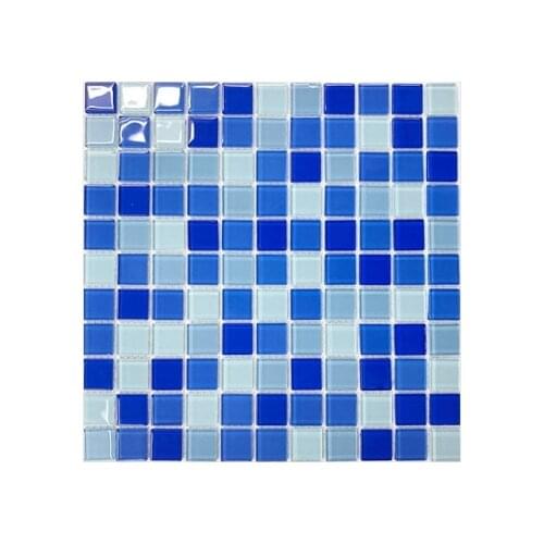 Good quality lowest price ocean blue crystal glass mosaic tile for bathroom wall and floor decoration