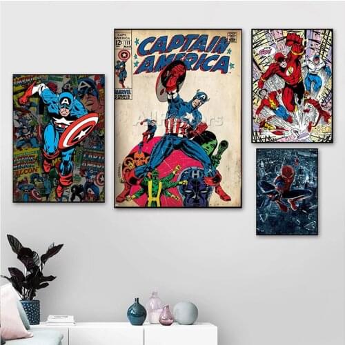 Superhero Captain America Spiderman Canvas Paintings Marvel Avengers Posters and Prints Wall Art Pictures for Room Decoration