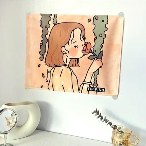 Kawaii Room Decor Background Fabric Girl Room Decoration Dormitory Bedroom Wall Bedspread Cloth Anime Tapestry Decoration Mural