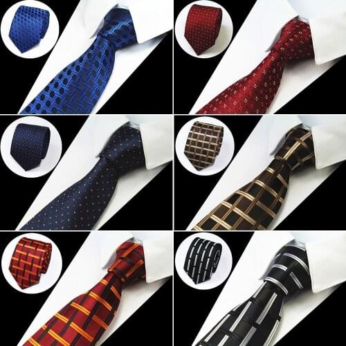 GUSLESON Classic 7cm Men’s Plaid Striped Dot Silk Jacquard Woven Tie Necktie Men Formal Business Wedding Accessory Gift Ties