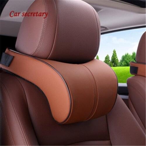 Car secretary Car Pillow Leather Memory Cotton Auto Headrest Neck Rest Cushion Safety Seat Support Pillows Styling Accessories