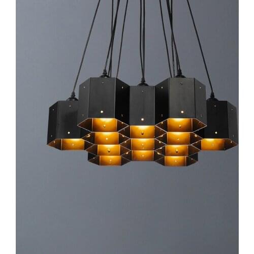 Creative honeycomb iron chandelier Nordic retro industrial style loft coffee restaurant bar clothing store lamps