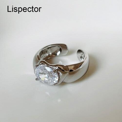 Lispector 925 Sterling Silver Korean Zircon Rings for Women Minimalist Irregular Open Ring Female Statement Jewelry Gifts