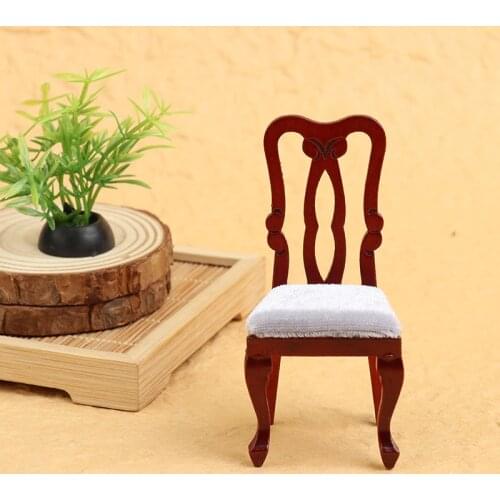 1 Pc 4.2*3.6*9cm 1:12 Dollhouse Miniature Retro Wood Red Chair Model Furniture Accessories Toys