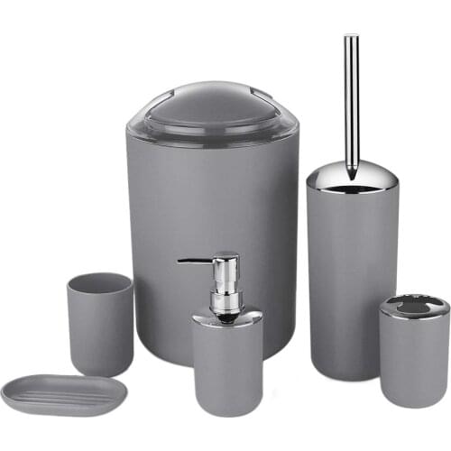 6 Pcs Plastic Bathroom Accessories Set Toothbrush Holder/Cup Soap Dispenser /Dish Toilet Brush Trash Can