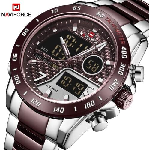 NAVIFORCE Men Watch Top Brand Luxury Sport Quartz LED Dual Display Male Clock Army Military Waterproof Full Steel Wristwatch New