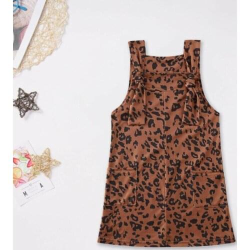 Toddler Kids Baby Girls Clothes Overalls Dress Leopard Printed Sleeveless Dress Baby Causal Dress