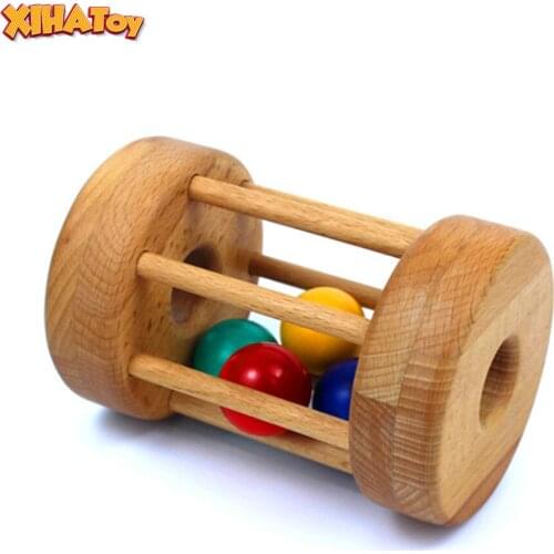 XIHATOY Beech Rattle Baby Pure Solid Wood Rattle Toy Kid Exercise Finger Fine Movement 0-3 Years