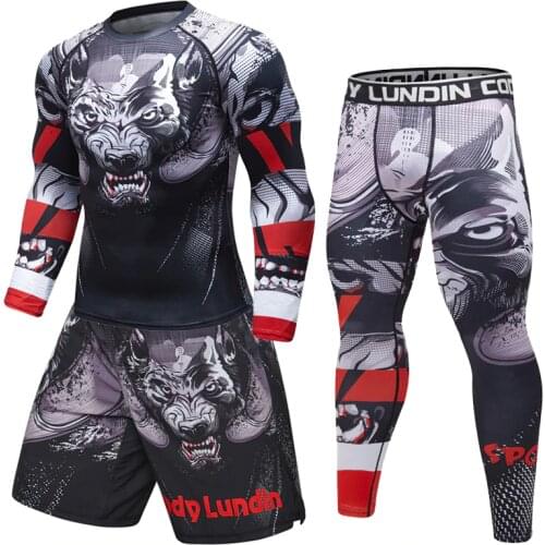 Brand New Mens tracksuit 3D Prints Tight Skin Compression Sport Suit Men MMA Rashguard Body Building Top Fitness Sports Set