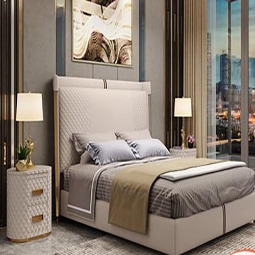 Light luxury cowhide post-modern Hong Kong-style luxury large bedroom double bed, leather art bed, simple European and Italian