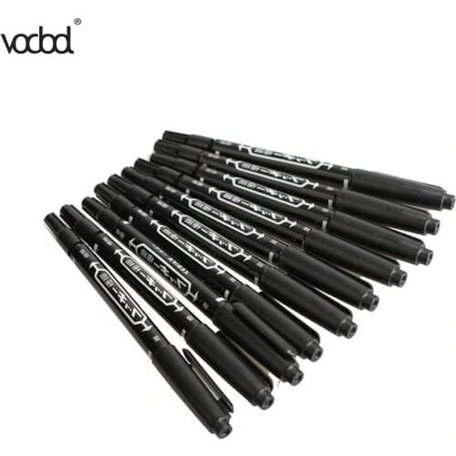VODOOL 10pcs Markers Pen Black Double Head Permanent Ink Waterproof Pen Liner Art Pen Drawing Stationery Office Supplies Marker