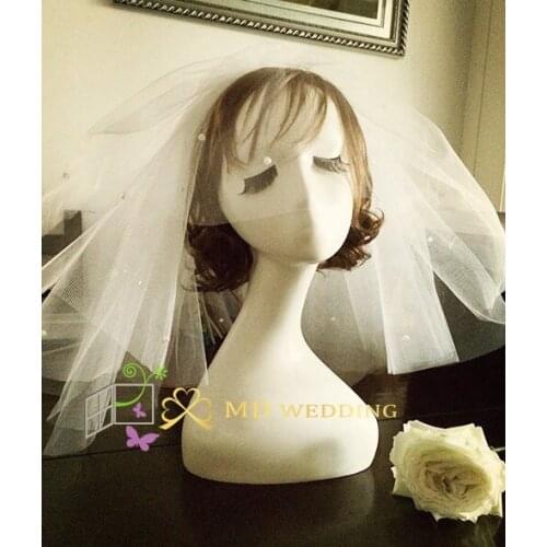 Bridal Veil White/Ivory Short Multi-Layer Wedding Veil With Comb Pearl Mantilla Wedding Accessories Veu De Noiva MD3051