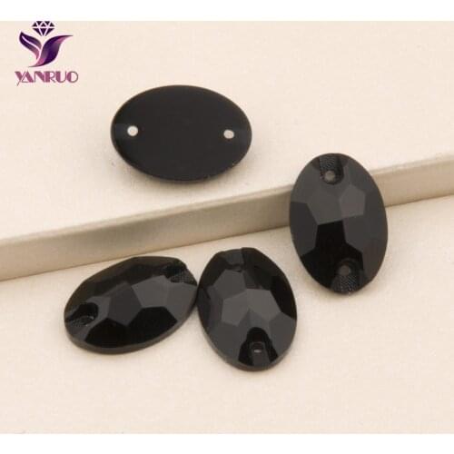 YANRUO 3210 Oval Jet Sew on Rhinestones Black Glass Crystal Sewing Flatback Stones Sewn All for Handiwork DIY on Prom Gown Dress