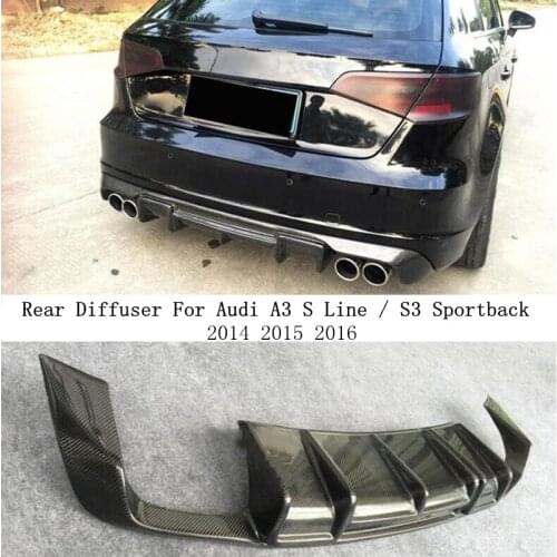 Carbon Fiber Rear Diffuser Lip Spoiler For Audi A3 S Line S3 Sportback 2014 2015 2016 Bumper Splitters High Quality Accessories