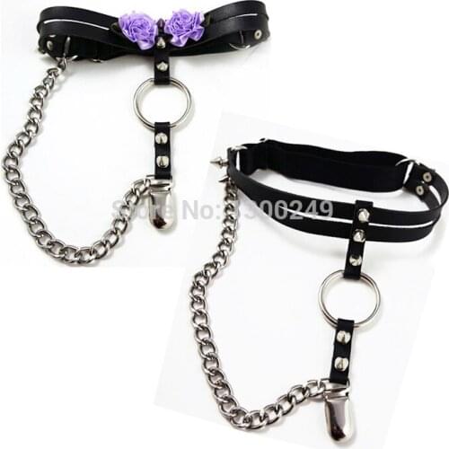 Women New Fashion Harajuku Handmade Adjustable & Elastic Punk Leg Ring Spandex Stocking black Suspender O-round chain Gothic