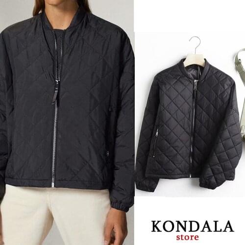 KONDALA Women Jackets Winter Za 2020 Solid Black Casual Zipper Down Jackets Female Long Sleeve O-Neck Streetwear Coats Mujer