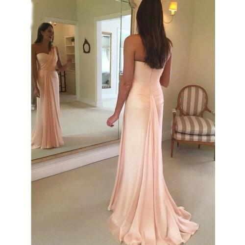 One Shoulder Pleat Mermaid Evening Dress 2020 Sleeveless Open Back Long Formal Evening Party Dresses Robe De Soiree