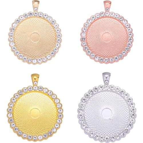 10pc/lot 25mm Set With Rhinestones Necklace Pendant Setting Cabochon Cameo Base Tray Bezel Blank DIY Jewelry Making Findings