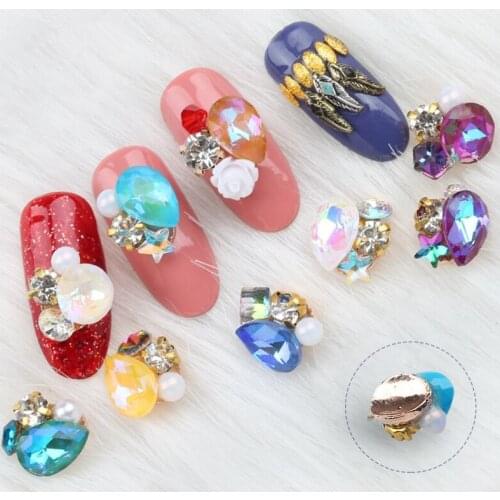 10 Pcs Charm Crystal 3D Nail Art Rhinestone Decorations Pearl Side Alloy Shiny Jewelry Gems Glitter Manicure Design Accessories