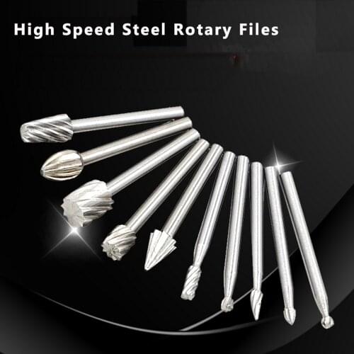 10pcs High Speed Steel Rotary Files Titanium Carbide Routing Wood Rotary Milling File Woodworking Cutter Tools for Wood Drilling