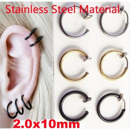 2 pieces Nostril Gold Silver Black Fake Nose Hoop Nose Rings Clip Lip Ear Piercing Rings Earrings Punk Goth Septum