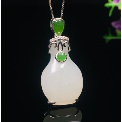 2019 Vintage S925 Silver Inlaid Hetian Jade Pendant Simple Fashion Vase Necklace, Designed for Womens Jewelry Gifts