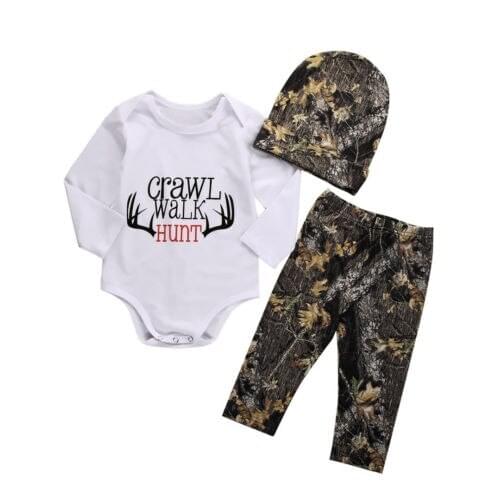 Newborn Toddler Baby Boy Girl Long Sleeve Tops Pants Hat 3PCS Outfits Set Clothes Size 0-18M