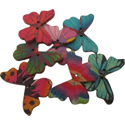 50Pcs Butterfly Handmade \DIY\ Painted Wooden Buttons Wooden Buttons Mixed
