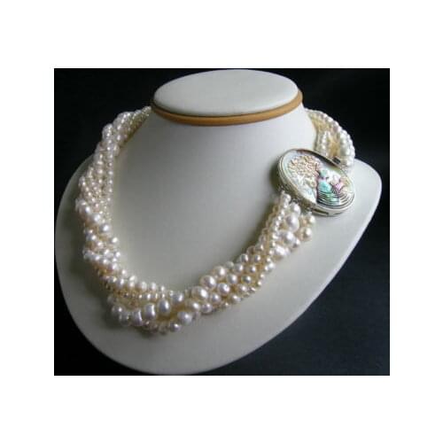 5 row White pearl necklace Cameo Beauty Clasp word wholesale mujer for women jewelryCZ Luxury Ms. girl