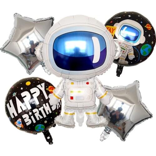 5pcs Outer Space Party Astronaut Rocket Ship Foil Balloons Galaxy/Solar System Theme Party Kids Birthday Party Decoration Favors