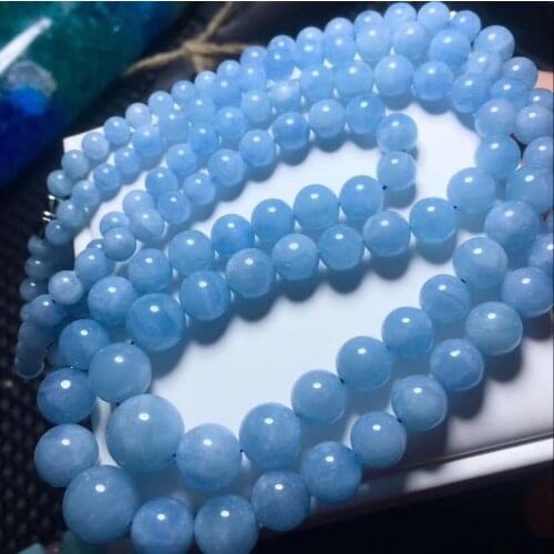 Aquamarine round blue necklace 5-13mm 18inch wholesale beads nature FPPJ woman 2018