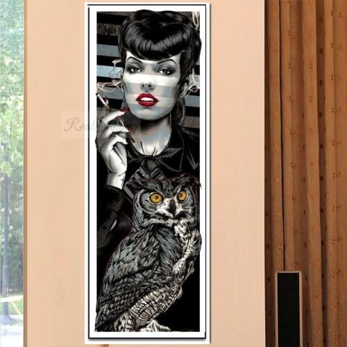 Diamond embroidery Smoking woman,5d diy diamond painting cross stitch full square round diamond embroidery lady and owl N859