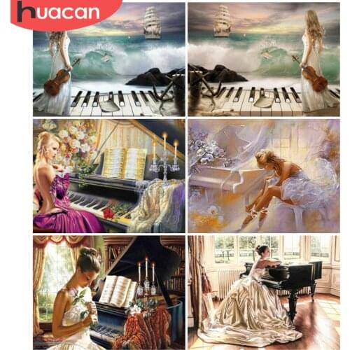 HUACAN Diamond Painting Woman Full Square/Round Diamond Portrait Embroidery Mosaic Piano Bedroom Decoration