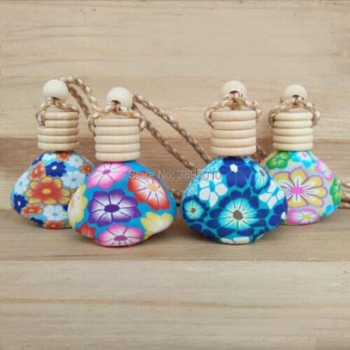 12ml Car Perfume Bottle Hangings Pendant Polymer Clay Bottle with Wood Cover F955