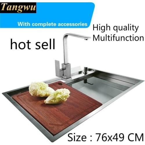Free shipping Fashion luxury kitchen manual sink single trough big food-grade stainless steel standard durable hot sell 76x49 CM