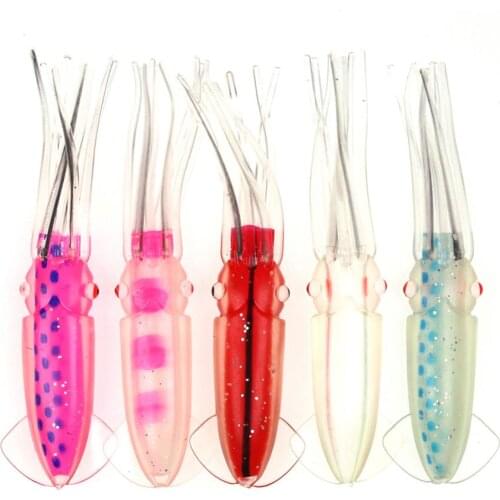 Bimoo 1bags=4pcs 12cm Soft Squid Lures Jigging Game Fishing Saltwater Fishing Bait Octopus Luminous Clear Pink for DIY Rigs