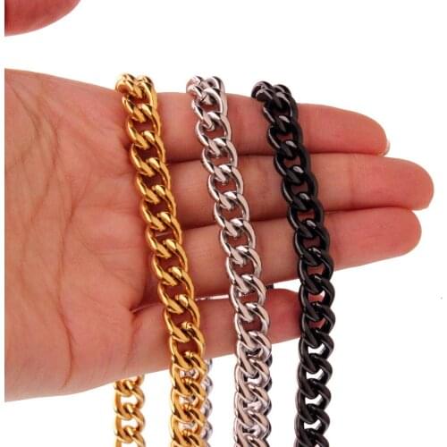 High Quality Men Boys Silver Color/Gold/Black Color 316L Stainless Steel Curb Cuban Link Chain Necklace & Bracelet Jewelry 7-40"