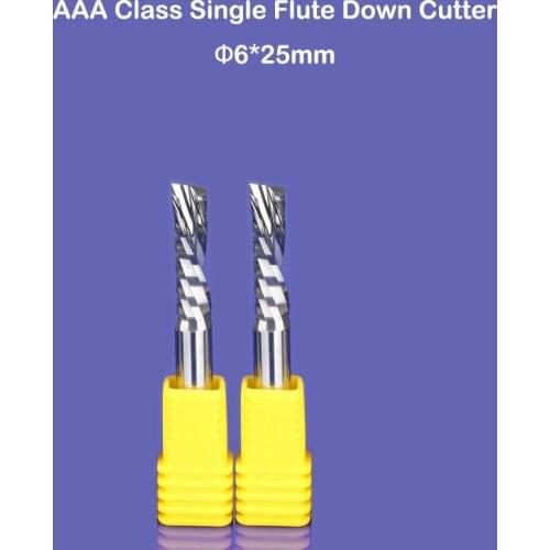 2Pcs 6x25mm Down Cutter Left hand Spiral Bit CNC Router Tool AAA Series One Flute acrylic Aluminum carving frezer endmill