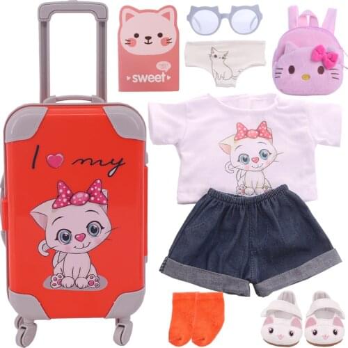 Cute Kitty Cat Series T-Shirt,Suitcase,Bakpack,Shoes,Underwear,For 18Inch American Doll,43Cm Nicole Baby,Girl Doll Clothes,Gifts