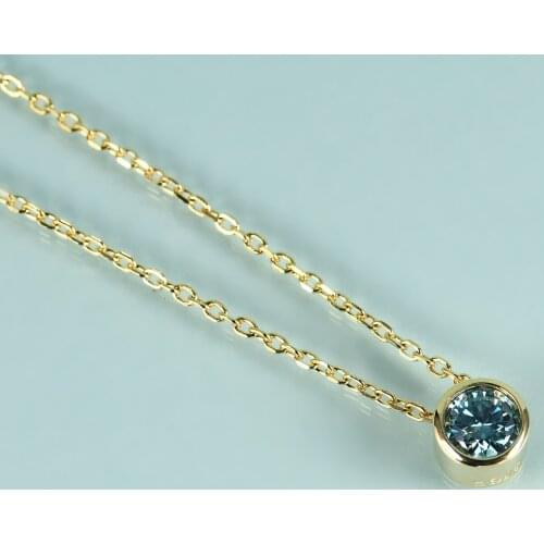 GEMS BEAUTY 14K Gold Filled Sterling Silver Round light Green Moissanite Bezel Solitaire Pendant Necklace For Women Wedding