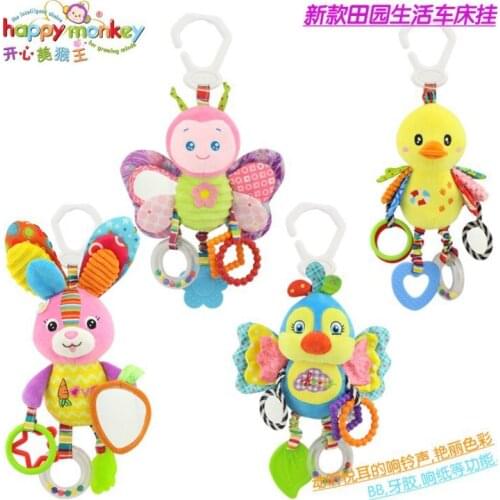 Rabbit stroller car fun animal rattle hanging educational ring paper happy monkey plush newborn 25cm cognition bed soft baby toy