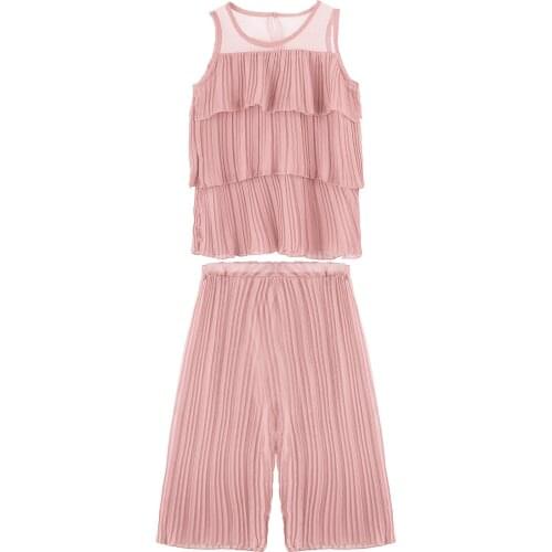 Kids Girls Summer Clothes Set Chiffon Sleeveless Pleated Tops Pants 2Pcs Children Clothing Set Fashion Casual Tracksuit Outfits