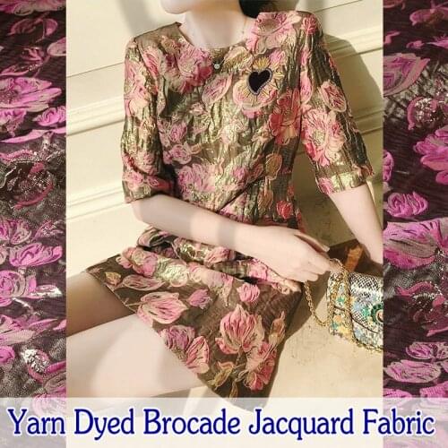 Multicolor flower embossed metallic gold color brocade jacquard fabric for women dress coat polyester tissu DIY Skirt clothing