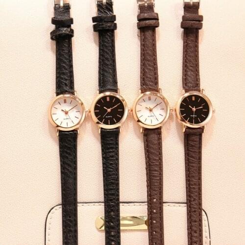 Fashion Minimalist Quartz Retro Watch With PU Leather Strap Round Dial Wrist Watch for Casual Daily Office for Women TT