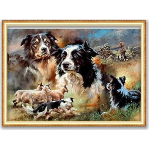 Animal Border Collie DIY Cross Stitch Embroidery 11CT Kits Craft Needlework Set Printed Canvas Cotton Thread Home Decoration
