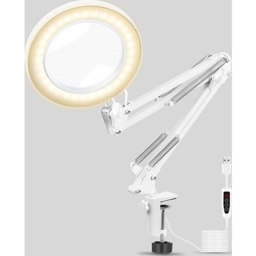 5X Magnifying Glass Desk Lamp with Clamp on Magnifier Lens with Adjustable Swivel Arm for Jewelry Watches Repair