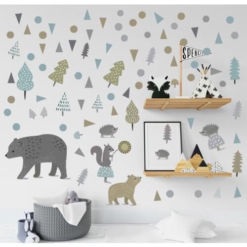 Nordic Bear Wall Sticker Children Room Living Room Bedroom Wall Decor Decal Kindergarten Self-adhesive Wallpapers