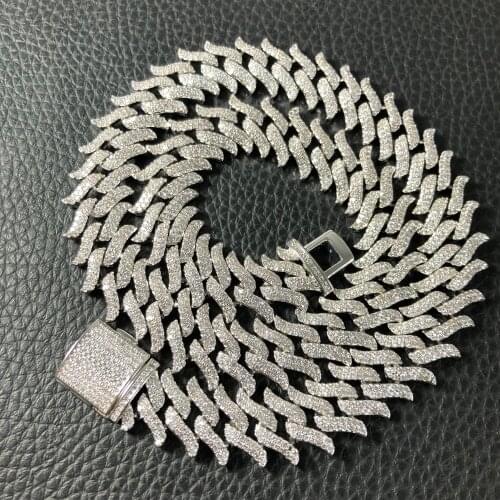 Latest hip hop ice spiked jewelry Cuban Bracelet 15mm Necklace platinum
